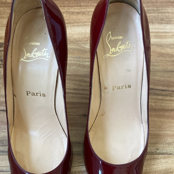 Christian Louboutin Ron Ron 100mm Burgundy patent calf pumps 39.5 - Picture 3 of 12